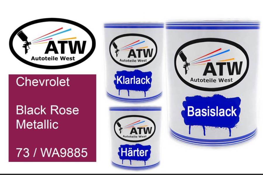 Chevrolet, Black Rose Metallic, 73 / WA9885: 1L Lackdose + 1L Klarlack + 500ml Härter - Set, von ATW Autoteile West.
